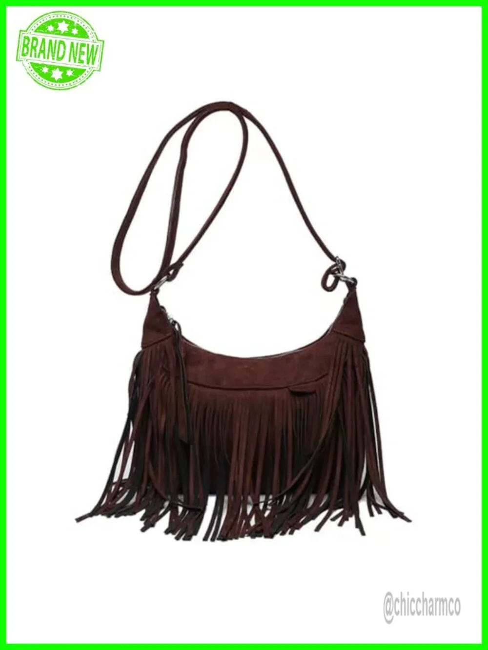 Vegan Suede Fringe Crossbody Hobo Bag with Tassel